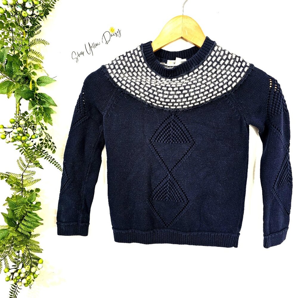 Tucker Tate Kids Cotton Knit‎ Sweater S Navy Blue & White  Girls Sz S ~ SW103.10